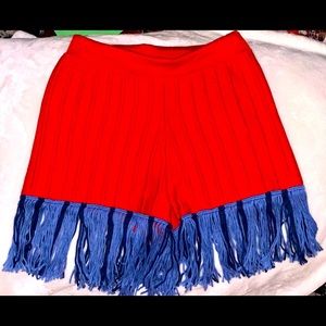 Tabula Rasa Small red and blue knit shorts fringe